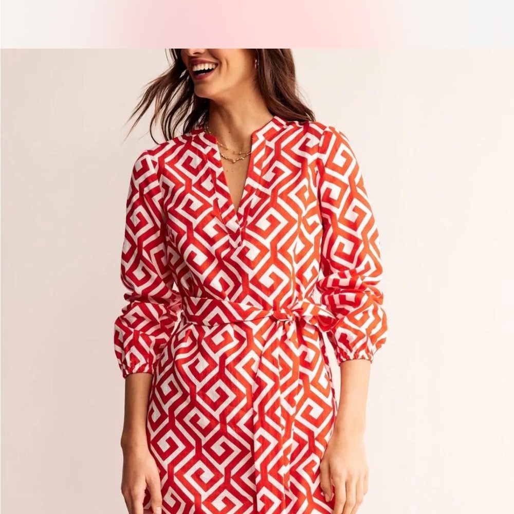 Boden Cleo Linen Waist Tie Dress
